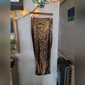 YA Los Angeles Gold split maxi skirt womens size medium belly dance costume